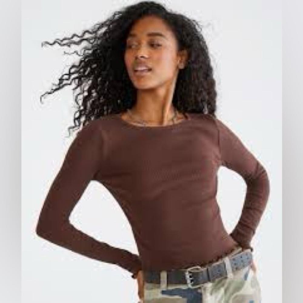 Aeropostale Women’s Small Dark Brown Ribbed Long Sleeve Top